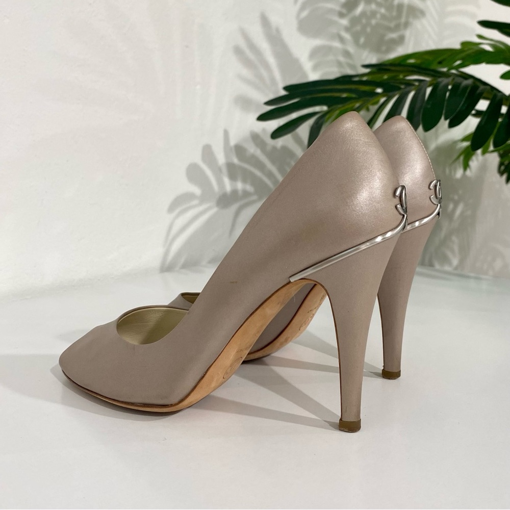 SOLD Authentic Chanel Taupe Peep Toe Heels size 38 - Picture 4 of 9